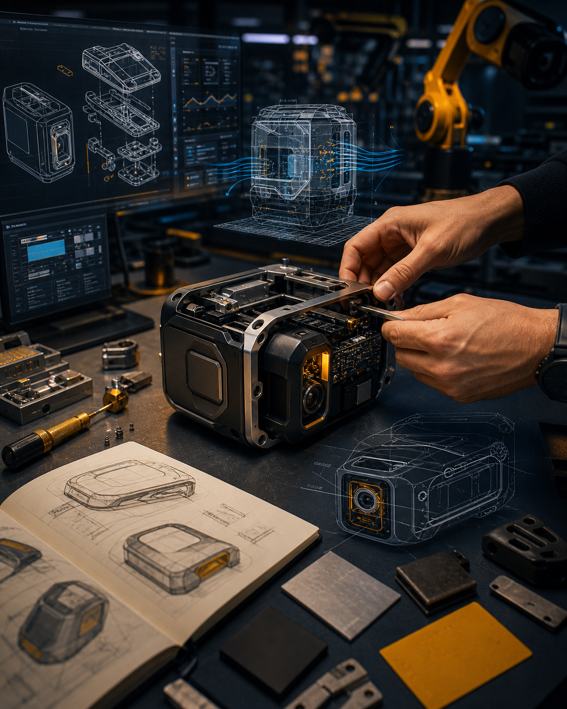 Desenvolvimento de produto integrando design, engenharia mecânica e eletrônica